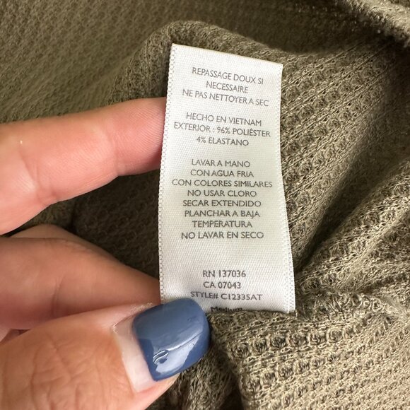 2/$24 Paper Crane Waffle Knit Long Sleeve Henley Tee Olive Green #A0530 TRB3 - Picture 7 of 8